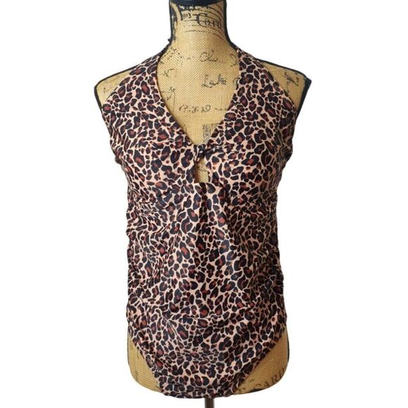 Kona Sol Womens Swimsuit 16W Leopard Twist-Front Halter One Piece Swimsuit Beach - Picture 3 of 7